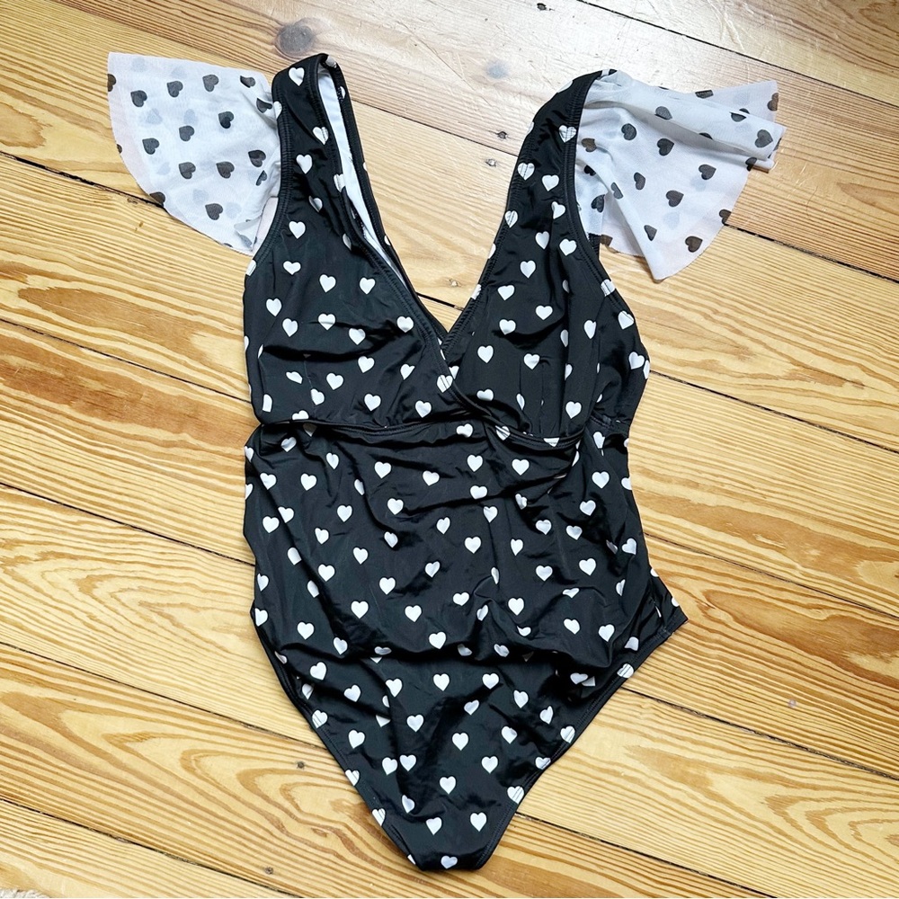 ASOS Maternity Swimsuit Black White Heart One Piece Bathing Suit 6